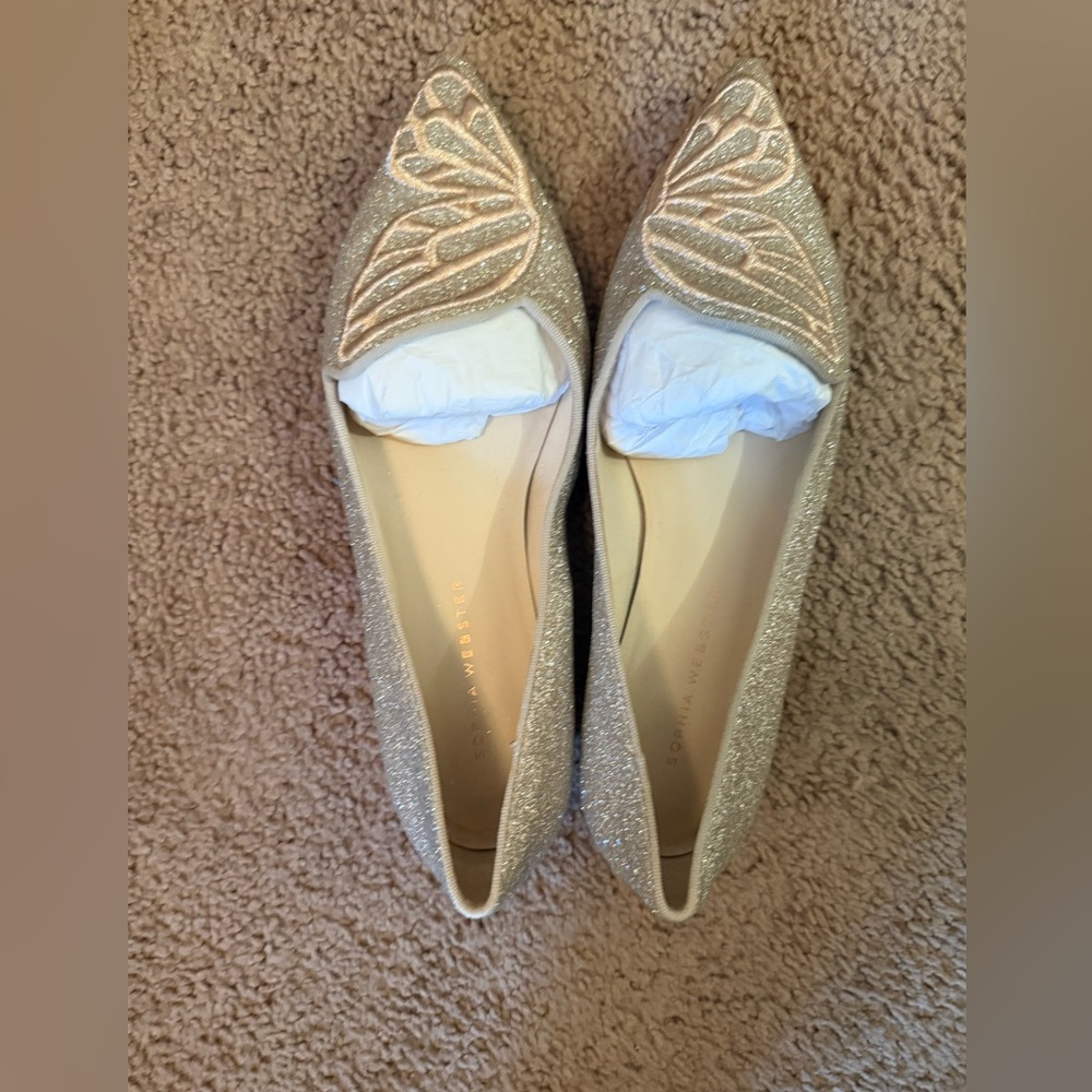 Sophia Webster Silver Glitter Flats with Cream Accents